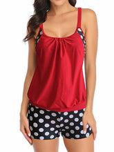Women's Swimwear Tankini 2 Piece Plus Size Swimsuit 2 Piece Open Back Polka Dot Green Black Blue Red Padded Bathing Suits New Vacation Casual / Modern / Spa / Print